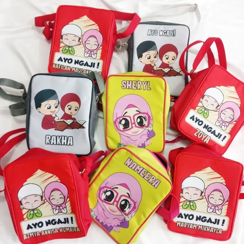 Tas Ngaji Sling Bag | selempang gratis cetak nama anak | manasik haji tk