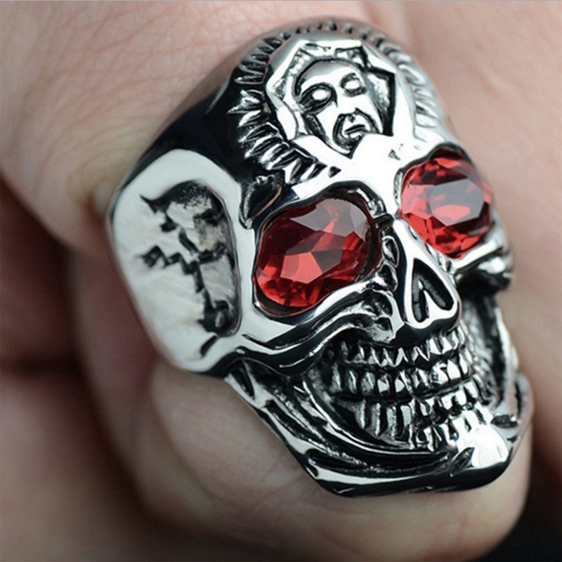 Cincin Antik Bentuk Tengkorak Motif Bunga Gaya Gothic Rock Punk Untuk Pria