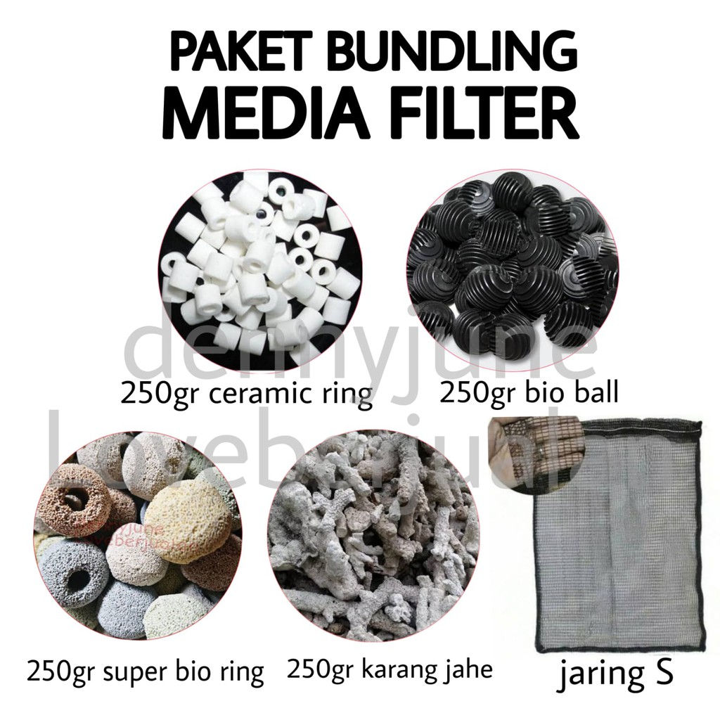 Paket 1KG Media Filter aquarium Lengkap jaring, super bio ring, bioball, ceramic ring, karang jahe