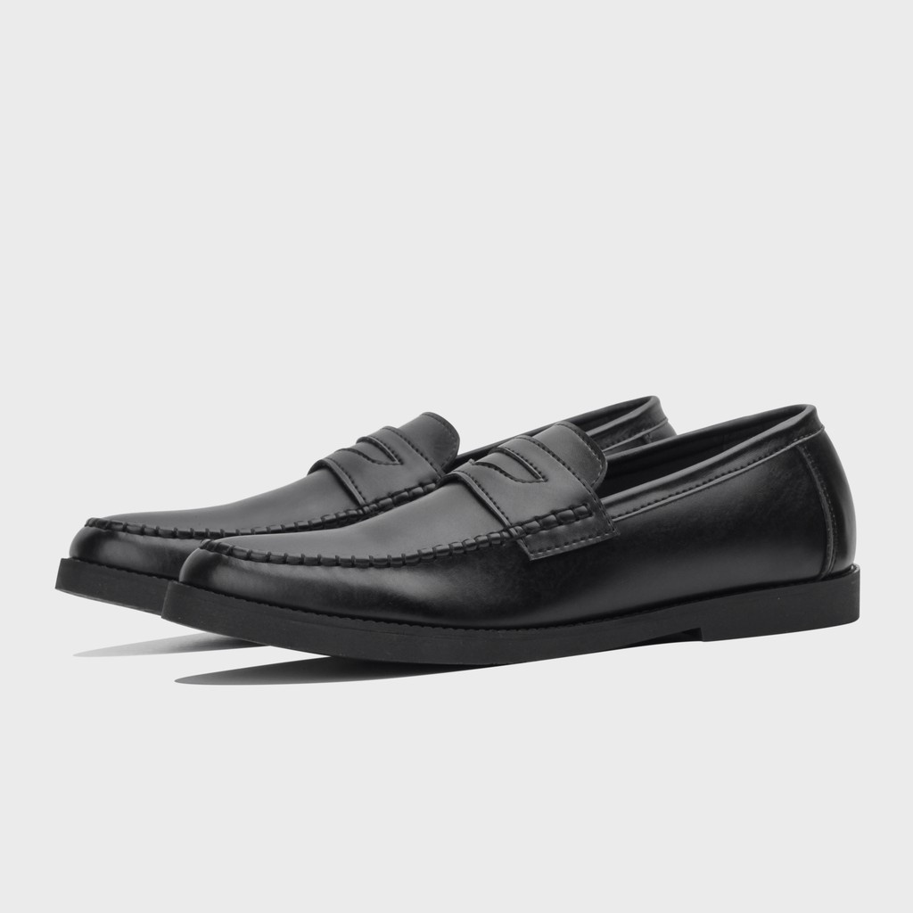 PORTE BLACK ORIGINAL x GIANT FLAMES Sepatu Loafers Full Hitam Pria Slip On Formal Casual Kerja Kantor Slop Resmi Kantoran Pesta Kondangan Selop Jalan Santai Hangout Kuliah Penny Loafer Semi Kulit Premium Big Size Jumbo Ukuran Besar 44 45 Keren Kekinian