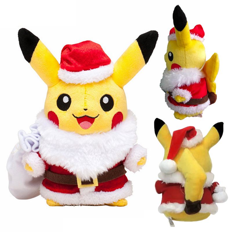 Pikachu Topi Mantel Pokemon Santa Claus Natal Plush Stuffed Xmas Hadiah Boneka