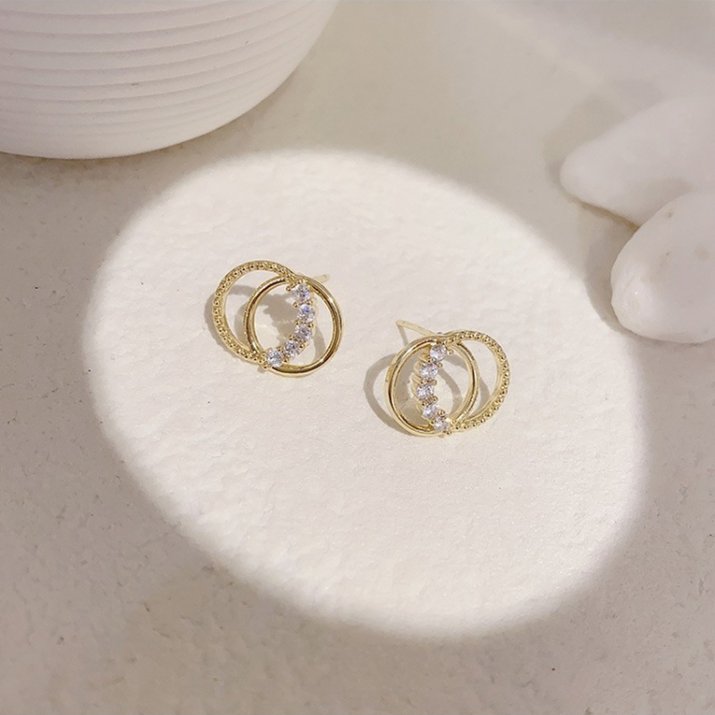 Anting Tusuk Gantung Bahan Sterling Silver 925 Desain Geometri Hias Zircon Gaya Korea Untuk Wanita