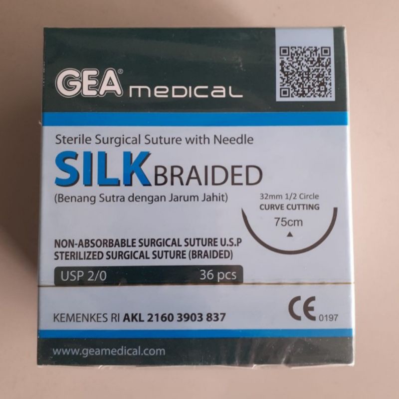Catgut Silk Braided 2/0 + Jarum  3/0 + Jarum