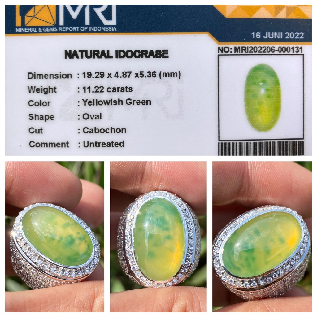 Natural 11.22ct Batu Idocrase Lumut Aceh Totol Cincin Perak