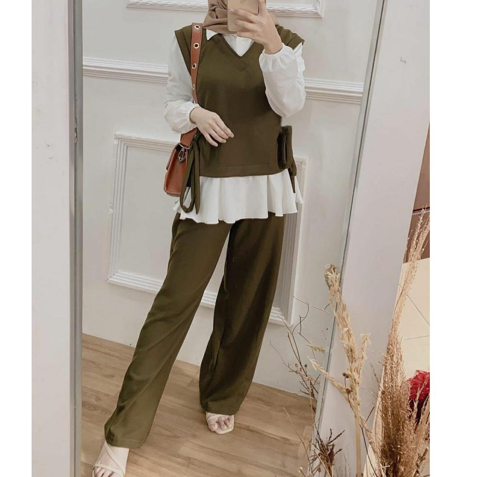 ((N-EHT_➸)) Fashion Muslim Terbaru Wonder Set 3in1 Setelan Baju Muslim Wanita Terlaris Bahan Wollycr