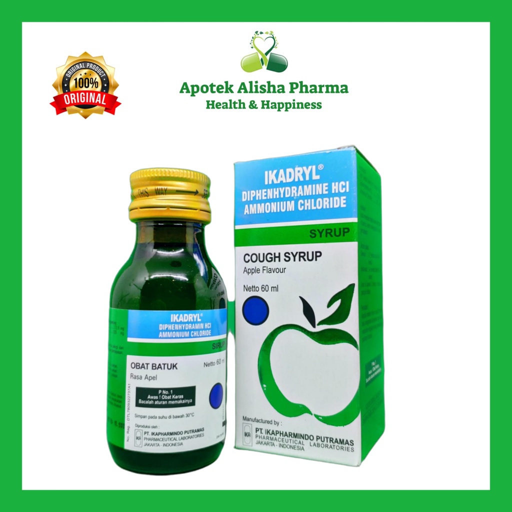 IKADRYL SYRUP 60ML / 100ML - Ikadryl Sirup Obat Batuk Rasa Apel / Pengencer Dahak / Ikadril Sirup