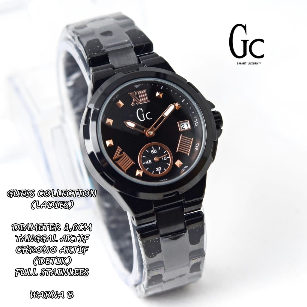 JAM TANGAN WANITA GC FULL STAINLEES BODY BULAT TANGGAL &amp; CHRONO AKTIF