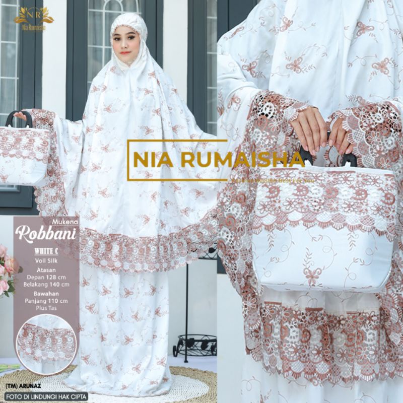 Mukena Rabbani by Nia Rumaisha Bahan Voil Silk Renda Bordir | Mukena Putih Lebaran