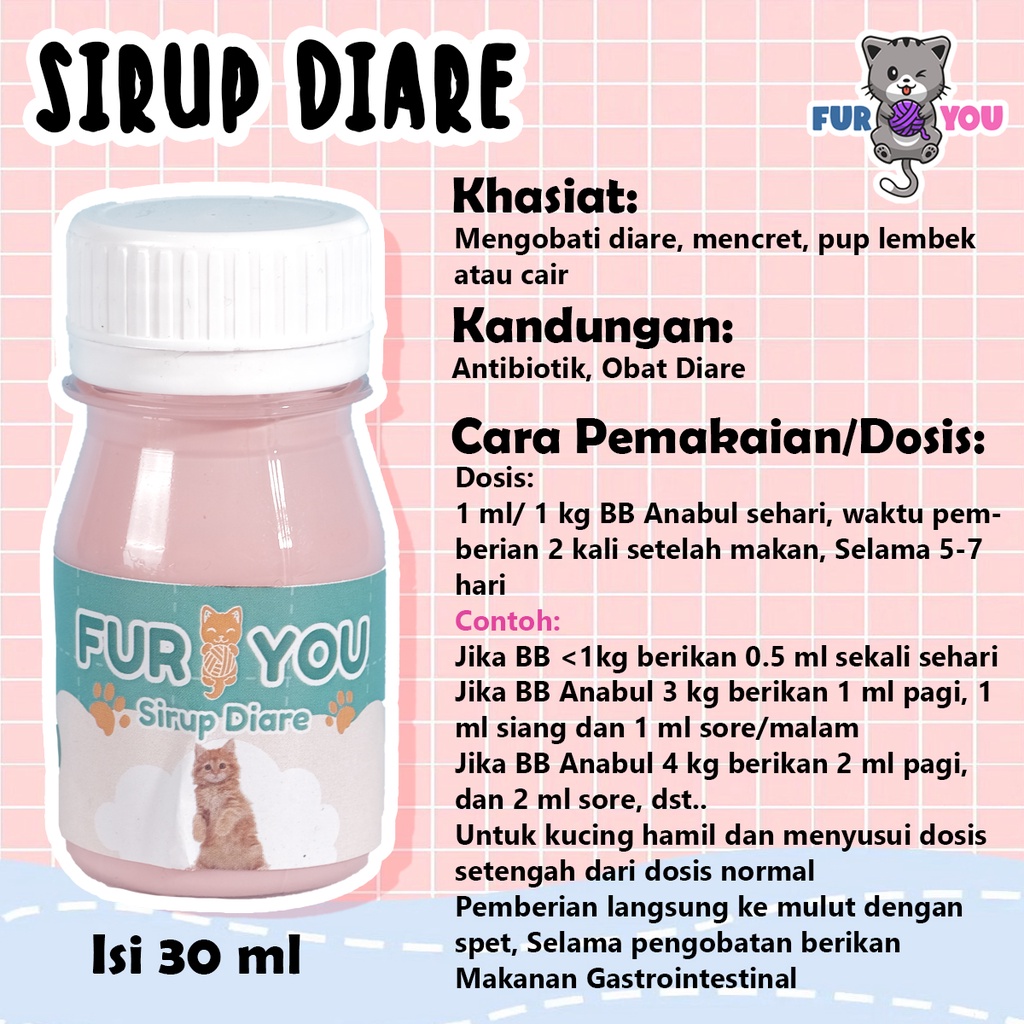 FUR YOU Sirup Diare Obat Kucing Mencret Parah dan Pup Cair untuk kucing anabul ampuh