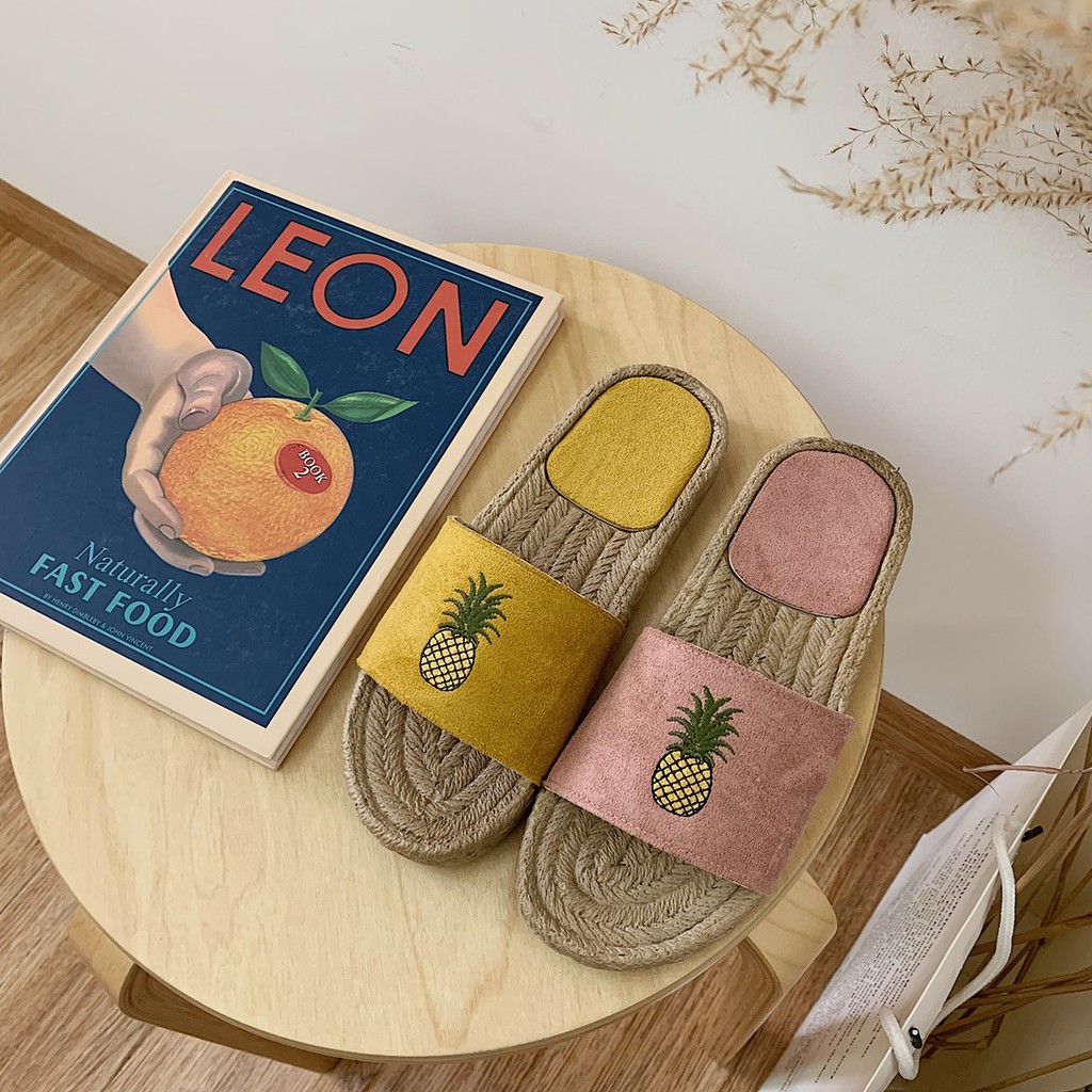  Tipis  stripe Korea nanas bordir sandal  wanita kecil yang 