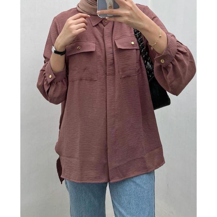 MSB 371 | Kemeja Karina Blouse Atasan Wanita Oversize Shirt Vintage