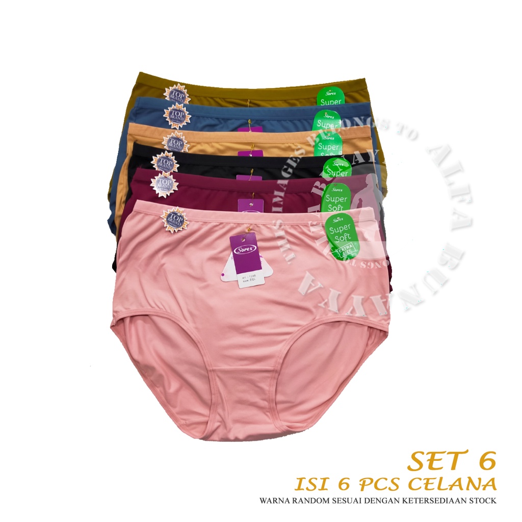 6 Pcs Celana Dalam Wanita SOREX 1248 EXTRA SIZE - MAXY Cutting - Super Soft - CD BIG SIZE Underwear JUMBO - Pakaian Dalam Wanita Katun Cotton