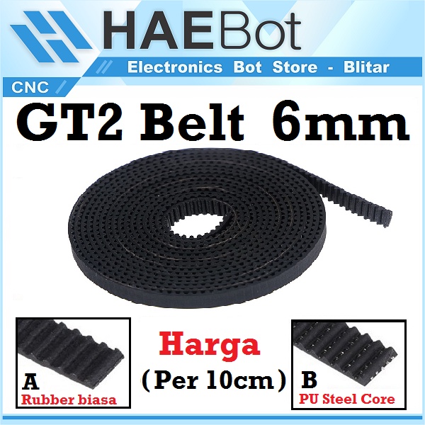 [HAEBOT] GT2 Timing Belt 6mm Rubber PU Steel Core W6 10cm Pitch 2mm CNC 3D Printer Mekanik Karet Rantai Gerak Open Loop Hitam Putih