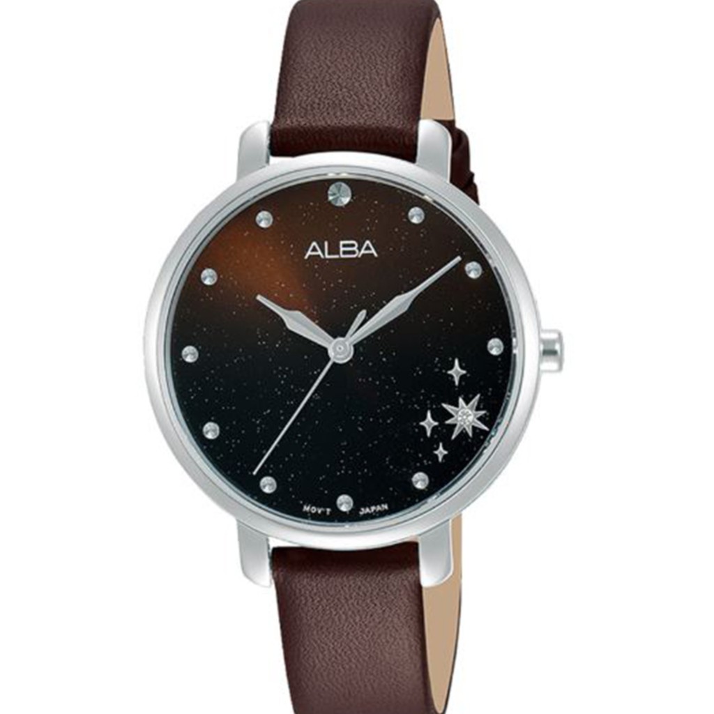 Jam Tangan Wanita Alba Original AH8701 Strap Dark Brown Leather Strap Kulit