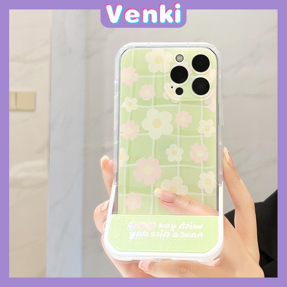 iPhone Case Silicone Soft Case Clear Case Folding Stand Airbag Shockproof Protection Camera Green Plaid Flower Compatible For iPhone 11 13 Pro Max 12 Pro Max 7Plus xr