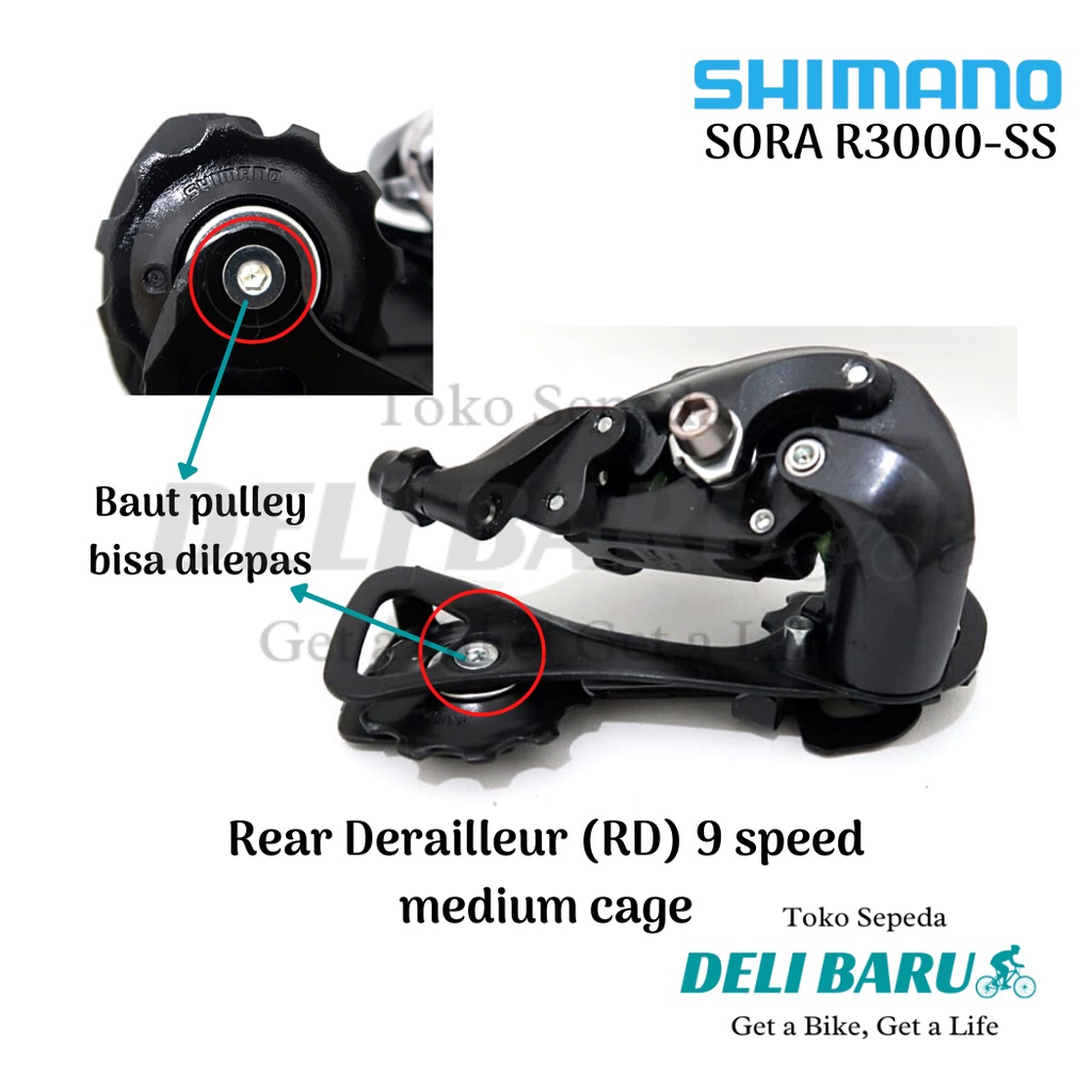 Shimano Rear Derailleur RD Sora R3000 9 speed medium cage sepeda lipat MTB