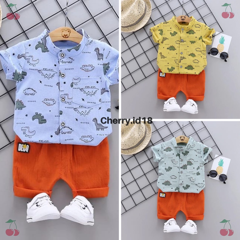 (6bln-3Thn) COD  Setelan Kemeja Anak Laki-Laki / Setelan Kemeja Anak Import - Motif Dino KB09