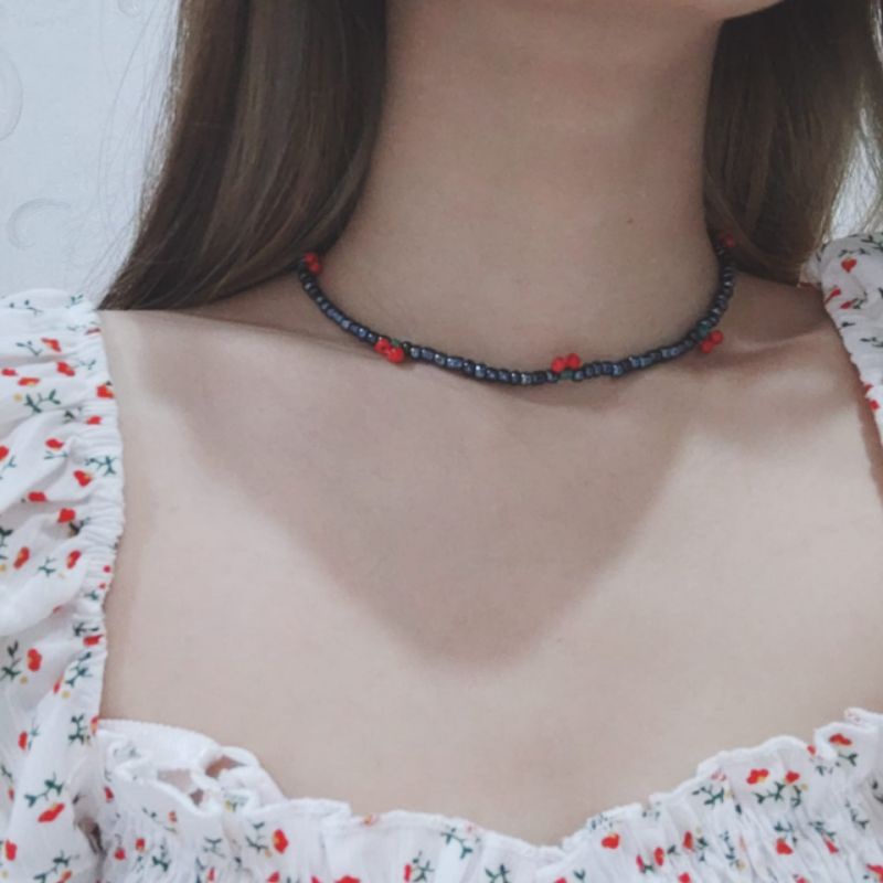 Kalung Beads Cherry Bohemian Boho Style Choker Necklace Mote Buah Ceri Gaya Korea Korean Style