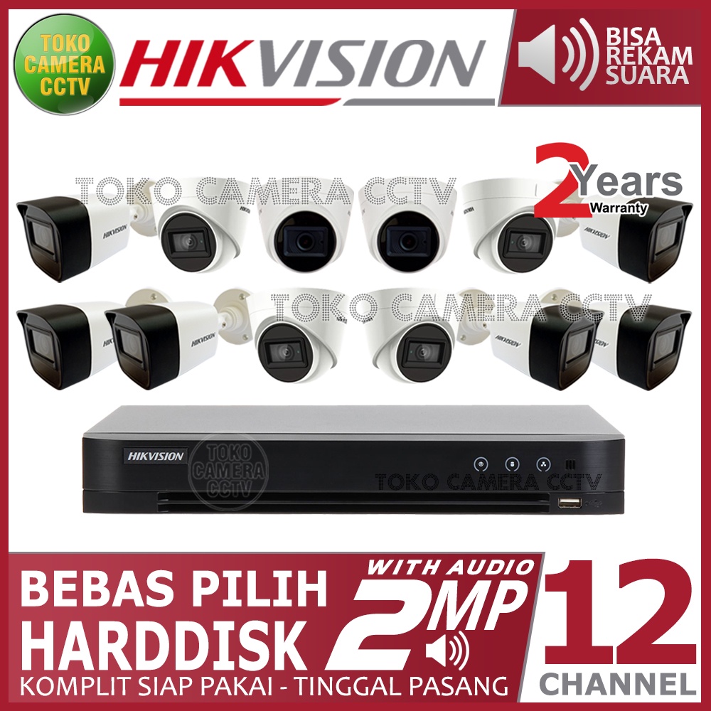 PAKET CCTV HIKVISION 2MP 16 CHANNEL 12 KAMERA AUDIO