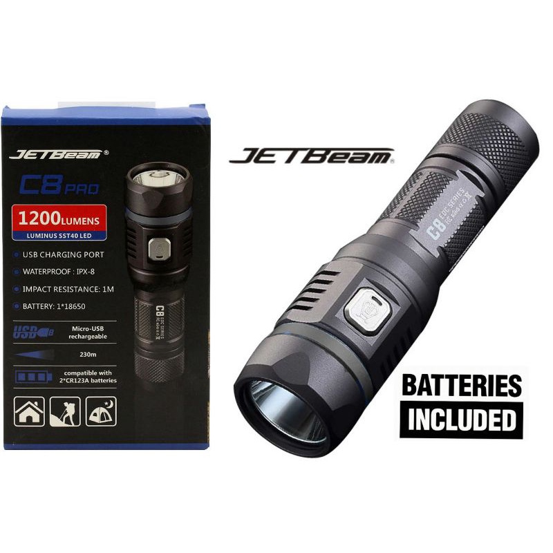 JETBeam C8 Pro Tactical Senter LED Cree SST-40 N4 BC 1200 Lumens 