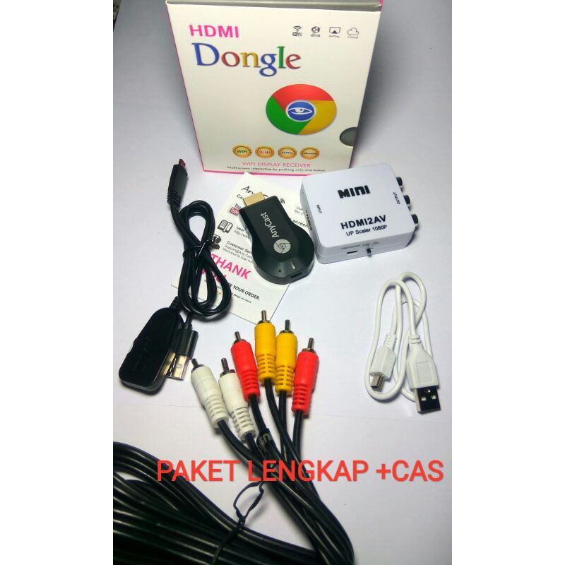 Paket Lengkap Layar HP Android ke TV TABUNG/LED/Monitor dengan Anycast Miracast /Hdmi Dongle pixel 1080P/ Mirroring dongle Anycast