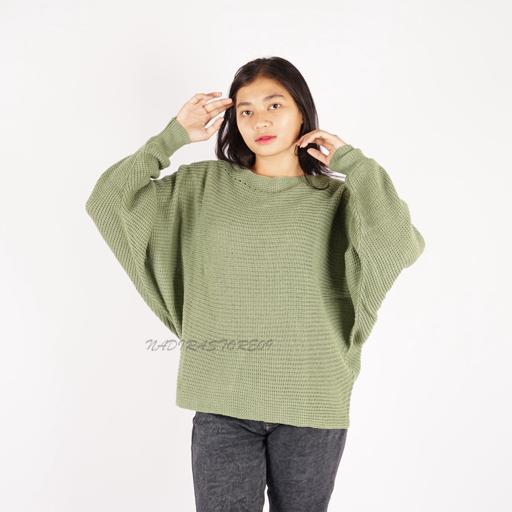 NADIRA Batwing Blues Corak Oversize Cardigan Rajut 7get