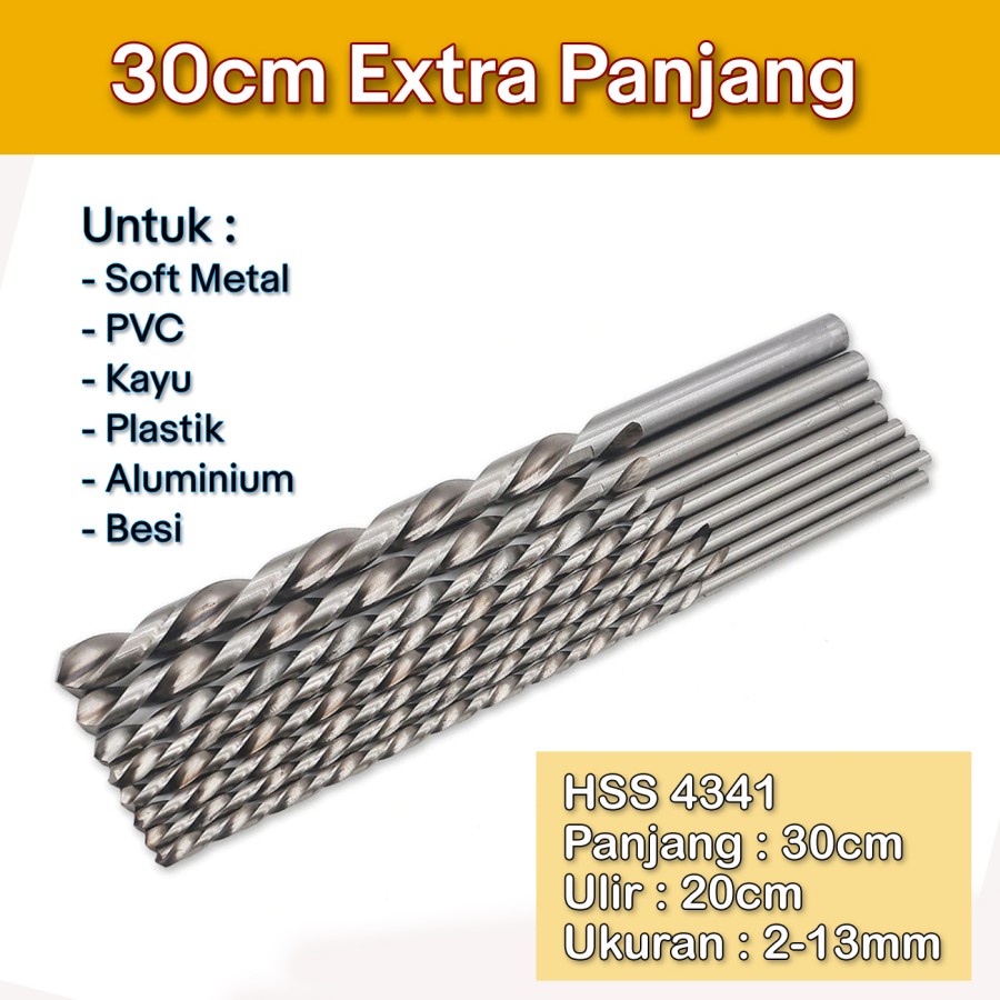 MATA BOR HSS PANJANG 30CM 40CM 50CM 60CM UNTUK KAYU DAN LOGAM