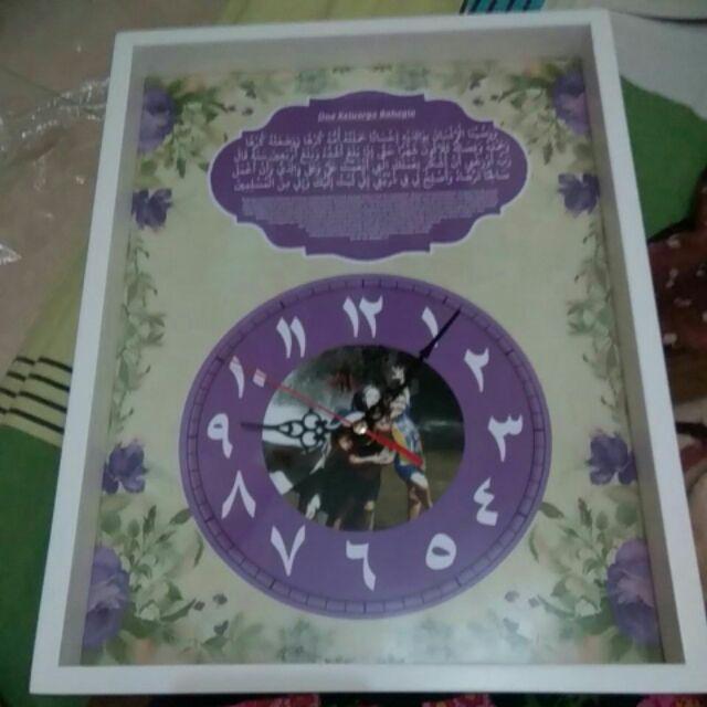 Hiasan Jam Dinding Custom Kaligrafi Untuk Kado Hadiah Pernikahan Shabbychic Ungu Uk 30x40