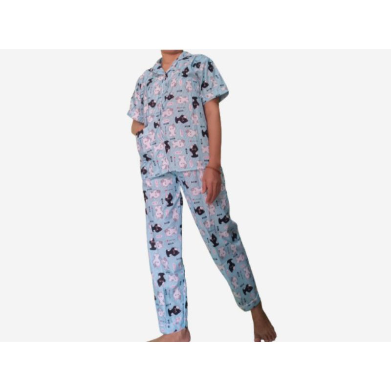 Piyama dewasa motif kucing lengan pendek