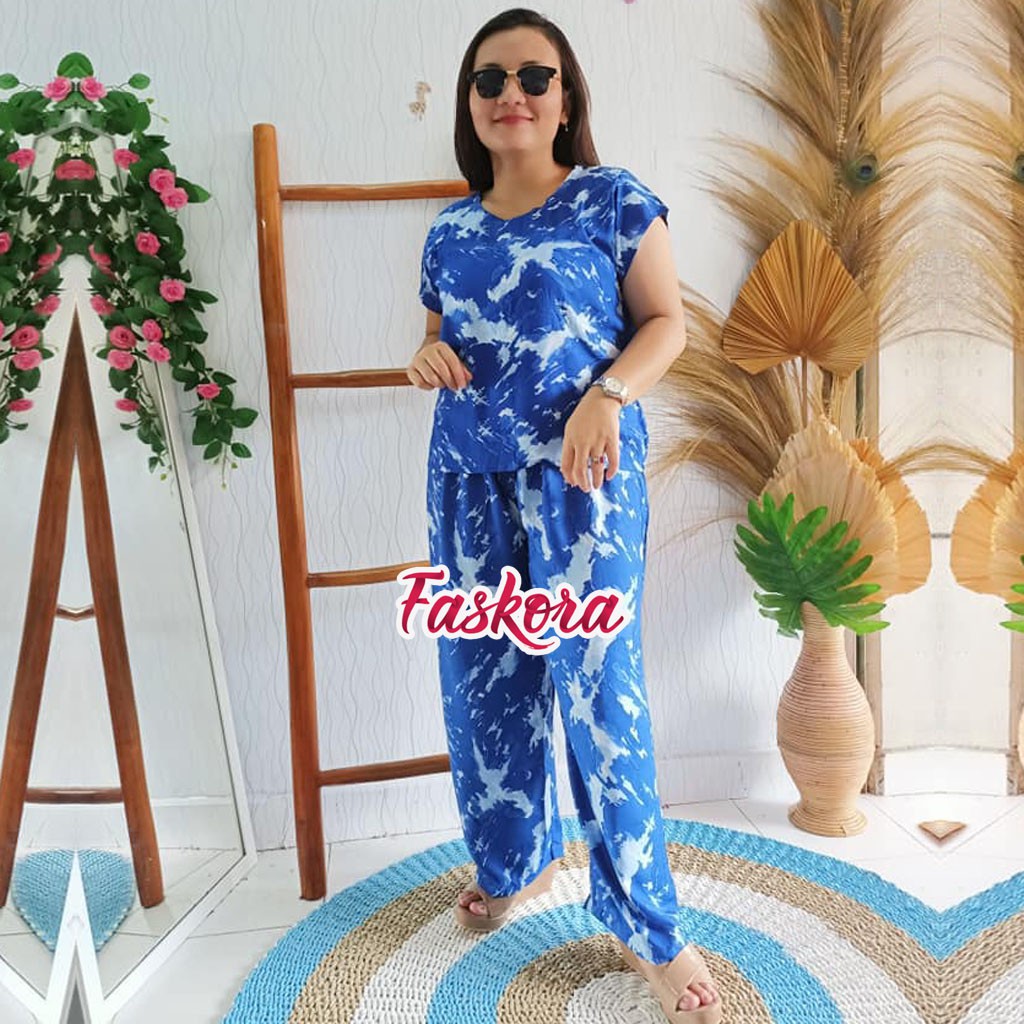 Piyama Tie Dye Set Jumbo Lengan Pendek Retak