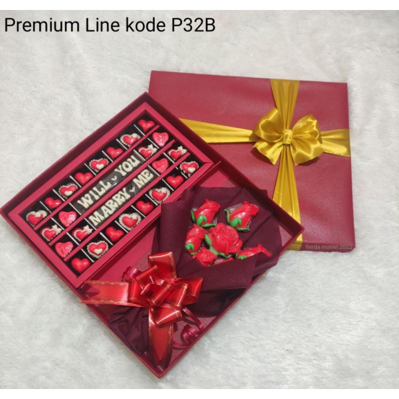 

hard box premium line Bucket Bunga Coklat dan Coklat Huruf box sekat