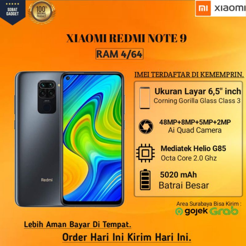XIAOMI  REDMI NOTE 9 RAM 4/64 100% ORIGINAL BERGARANSI XIAOMI TAM INDONESIA
