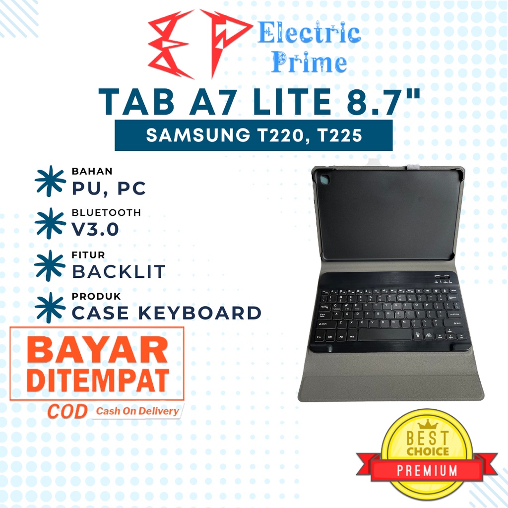 Case Samsung Galaxy Tab A7 Lite 8.7 2021 SM-T220 T225 TRIPLEDI Keyboard Bluetooth Backlit LED Flip