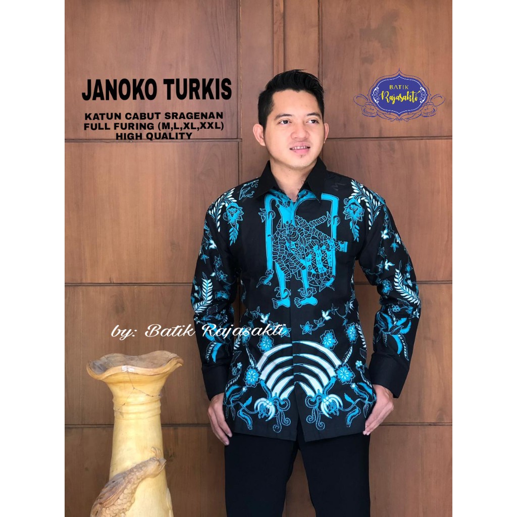 JANOKO TURKIS RAJASAKTI KEMEJA BATIK SOLO PRIA LENGAN PANJANG LAPIS FURING ATASAN BATIK PREMIUM MODERN KATUN HALUS BAHUWIRYA  BANAMITRA BANAMITRA PUTIH BANGSAWAN BAYU PUTRA BERLIAN BIRU BHARATAYUDA BIMASENA BIRENDRA BIRU INDAH BRAHMAKERTA BRAHMAKERTA