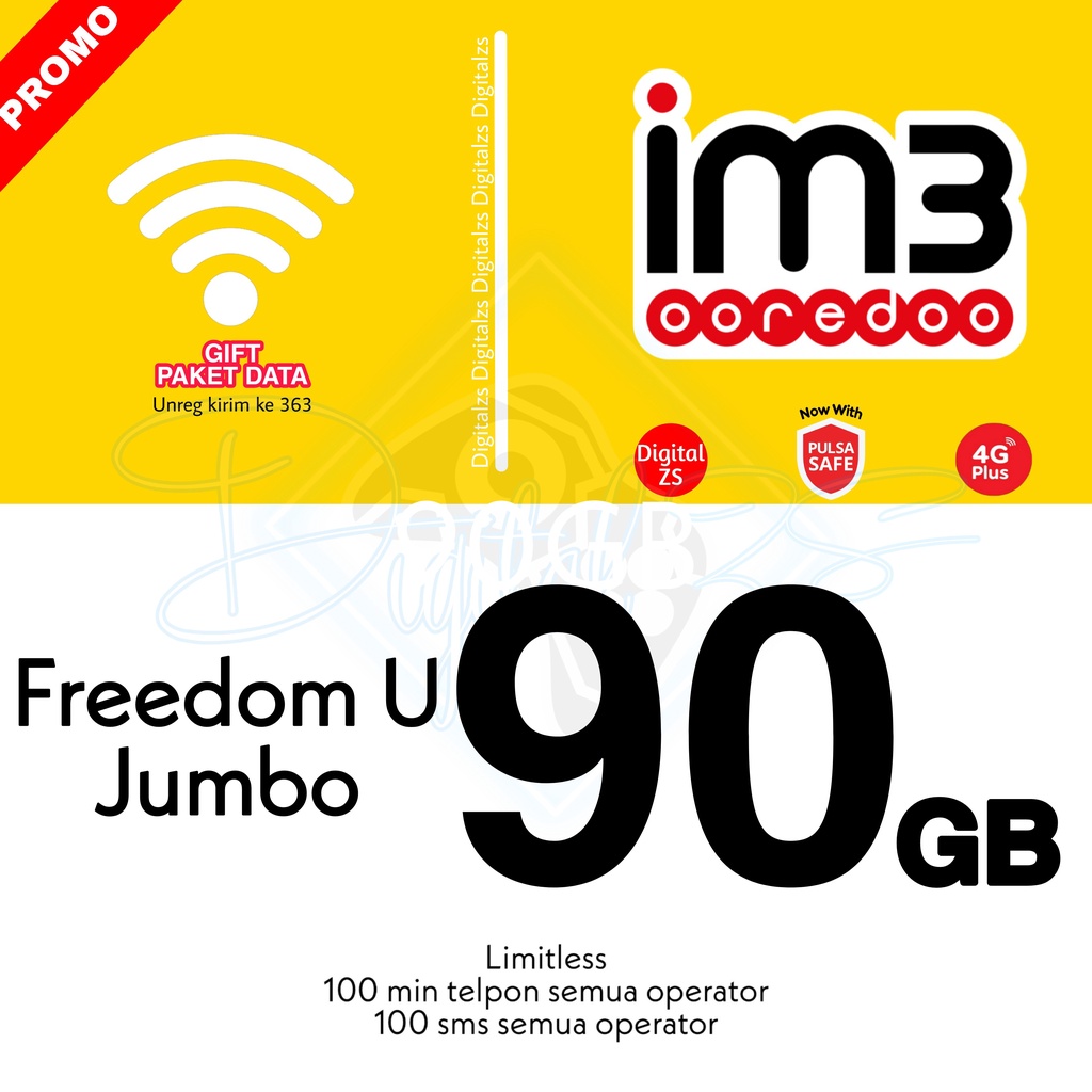 Paket Data Freedom U Jumbo 90gb Kuota Unlimited Indosat Ooreedoo