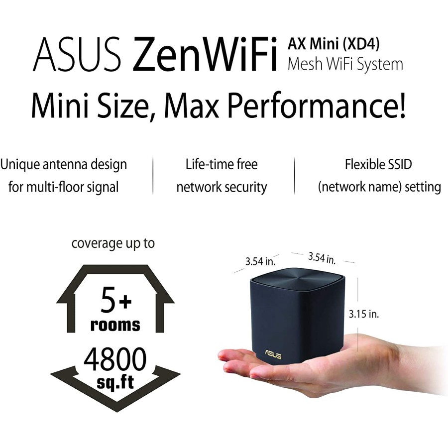 ASUS ZenWiFi AX Mini XD4 AX1800 WiFi 6 Easy setup Flexible True 8K