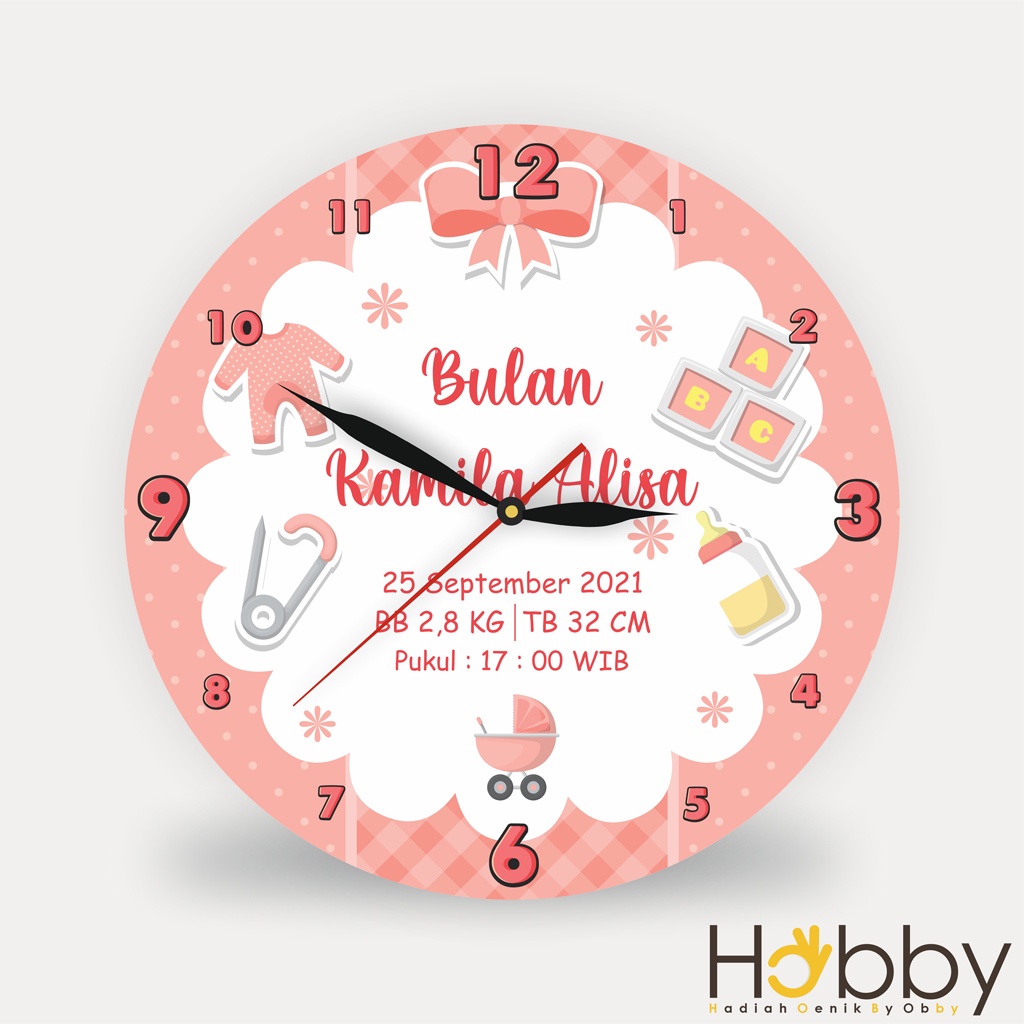 JAM DINDING CUSTOM KAYU NAMA TANGGAL HADIAH BAYI PEREMPUAN UNIK GIFT LAHIR MEJA DUDUK BIRTHDAY LUCU