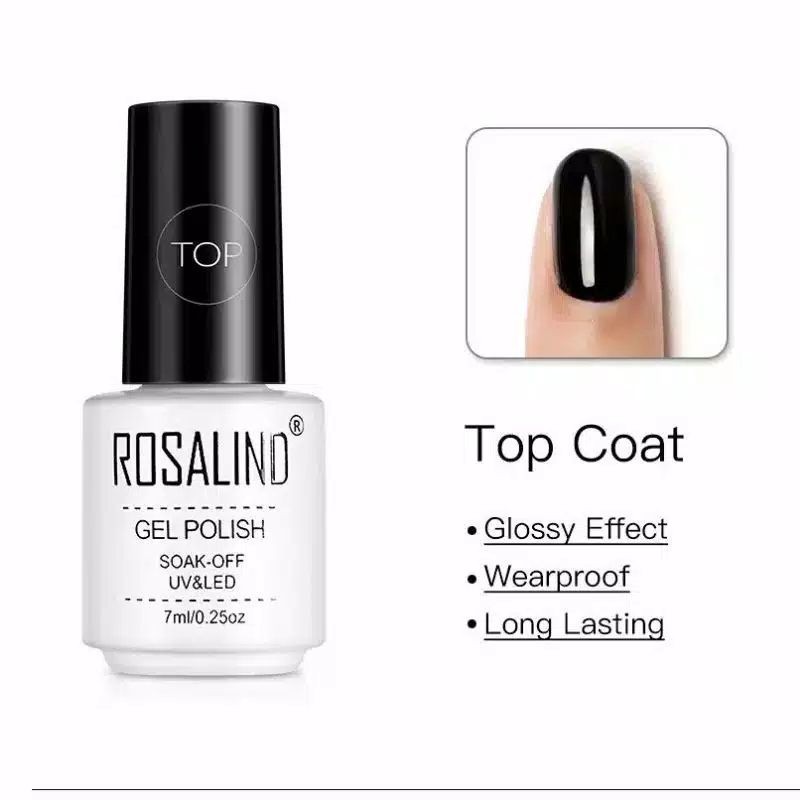 ROSALIND Base Coat, Top Coat dan Diamond Top Coat Nail Gel UV LED / Kutek/ Cat Kuku