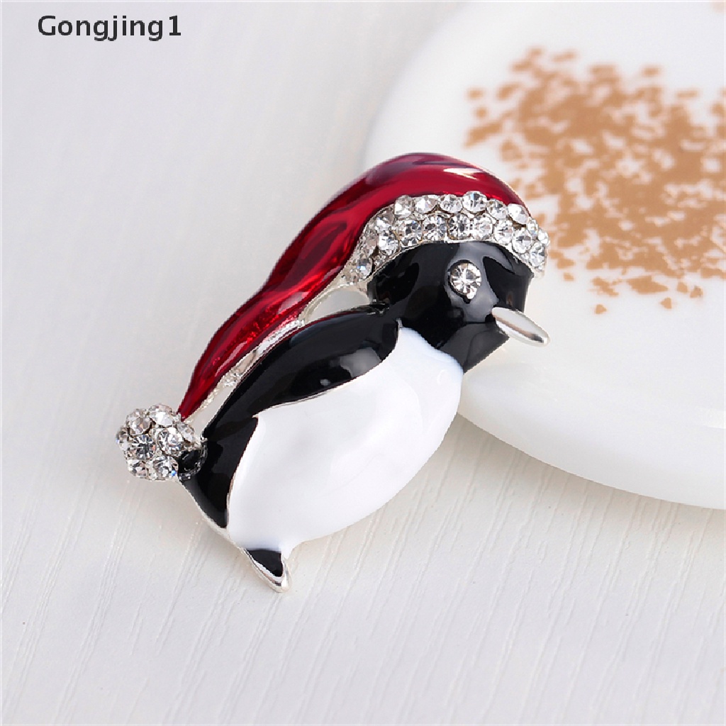 Gongjing1 1pc Bros Pin Bentuk Penguin Natal Aksen Berlian Imitasi Untuk Hadiah / Pesta