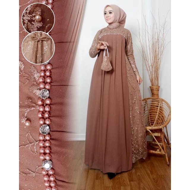 Gamis Tile Bordir|Gamis Pesta Mewah|Gamis Kondangan Jumbo|Gamis Tile Gown|Gamis Bordir Mewah|Gamis B