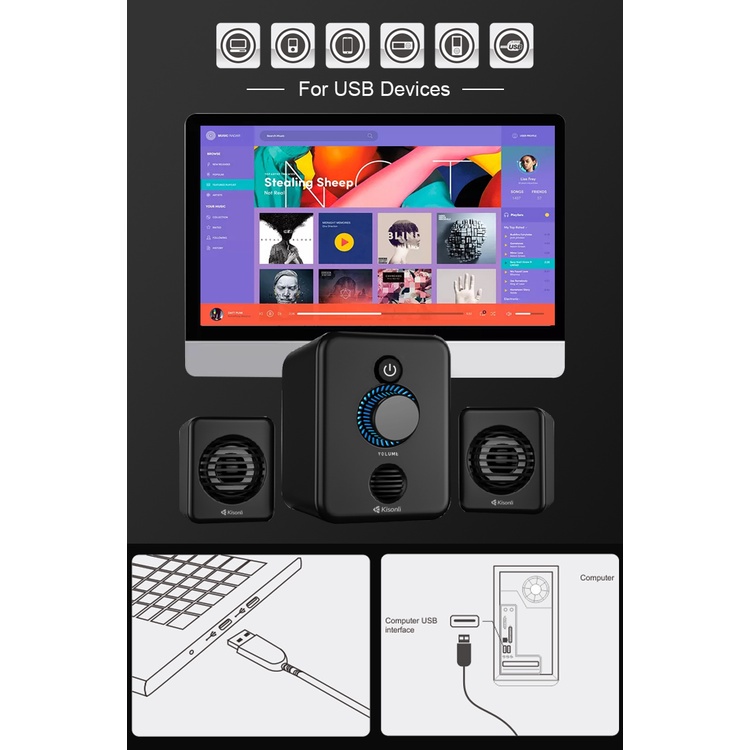 XOBOX - Speaker 2.1 Bluetooth Laptop/Komputer Subwoofer Lampu LED &amp; Tombol Rotatable U-3000BT