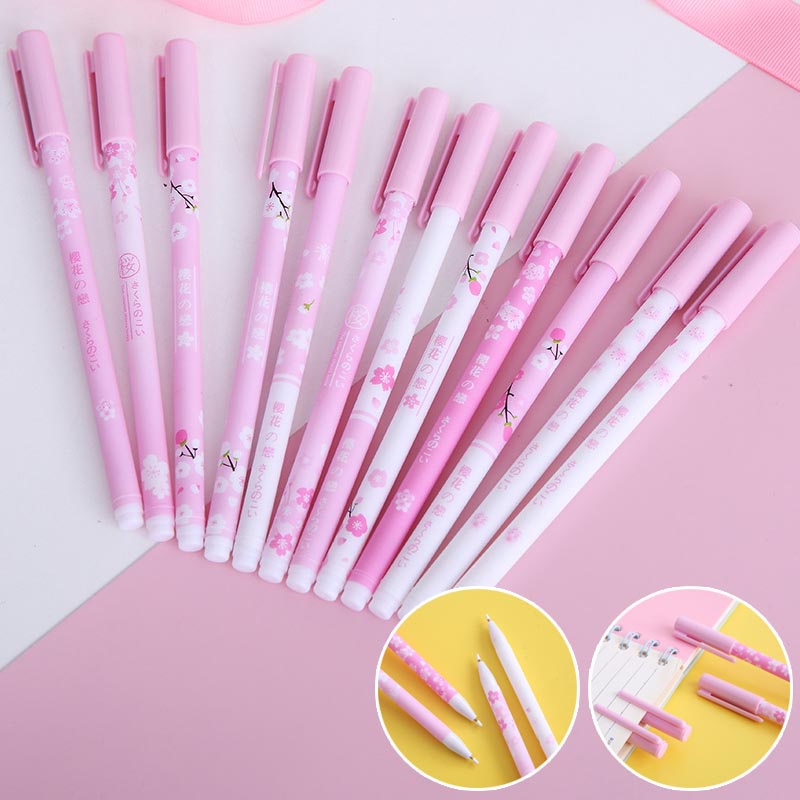 5pcs Pink Cherry Blossom Series Gel Pen Full Syringe 0.5 Gel Pen Exam Office Supplies