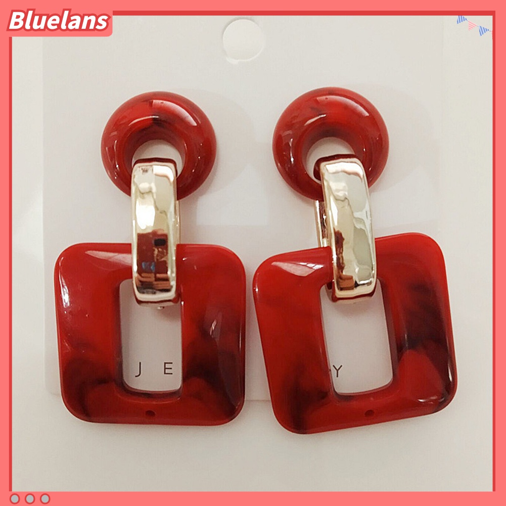 Bluelans Anting Tusuk Gantung Wanita Desain Geometri Bulat / Kotak Hollow Gaya Boho Untuk Hadiah