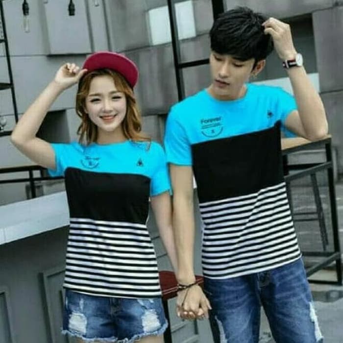 MURAH KAOS COUPLE FOREVER X/ BAJU PASANGAN - BIRU MUDA PRODUK PILIHAN