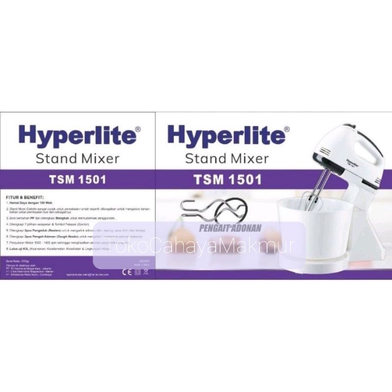 Hyperlite Stand Mixer TSM 1501 150W - 2 Pengaduk, 7 Pilihan Kecepatan