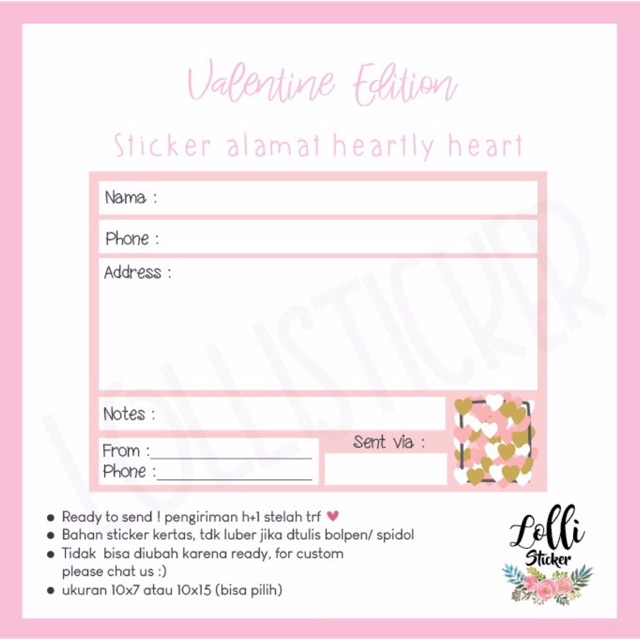 

Sticker alamat / label pengiriman heartly heart