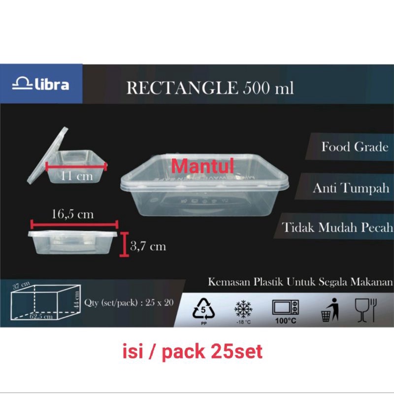 Thinwal Persegi Panjang 500ml / Food Container / Kotak makan nasi