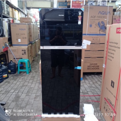 Kulkas 2 Pintu Polytron 23 MN Belezza Jumbo Pintu Kaca 220 Liter