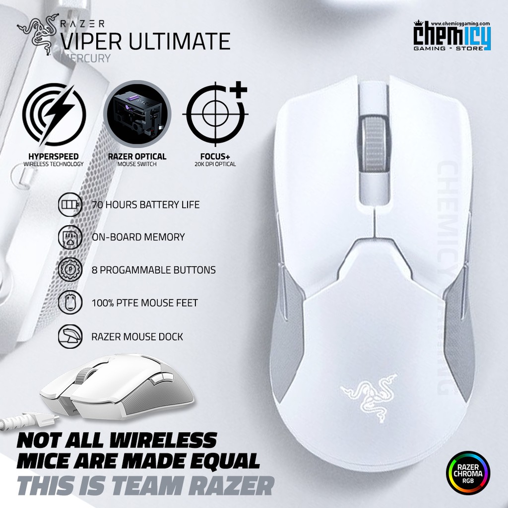 Razer Viper Ultimate Mercury White Hyperspeed Wireless Gaming Mouse Shopee Indonesia