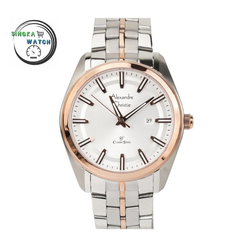 JAM TANGAN COWOK ALEXANDRECHRISTIE AC ORIGINAL SERI 8637MD SILVER ROSE GOLD